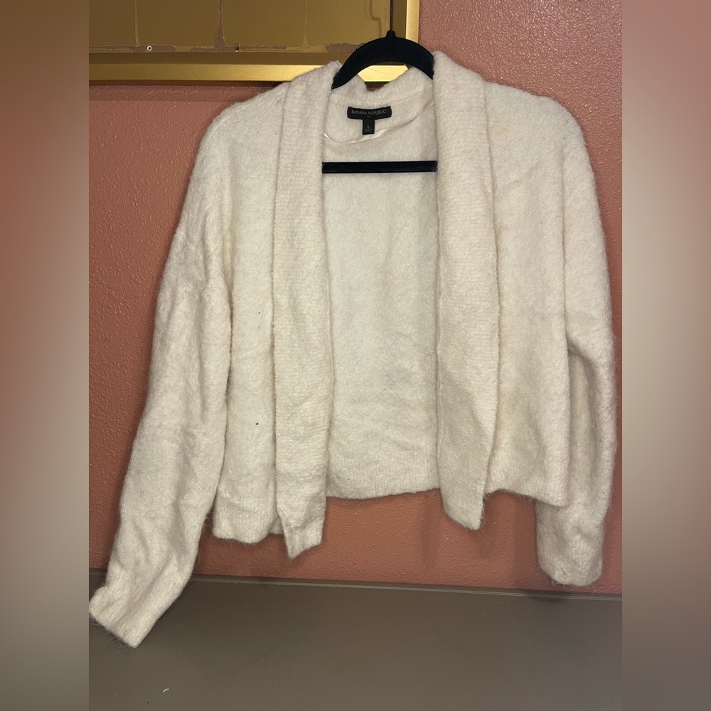 Banana Republic Soft Cream Open-Front Fuzzy Cardigan